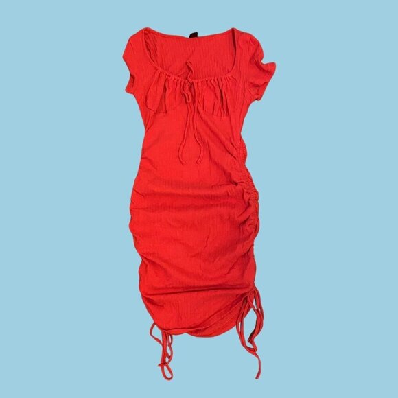 🔥 SHEIN Red Ruched Puff Sleeve Mini Dress XS | Flirty Date Night Look - Picture 2 of 8